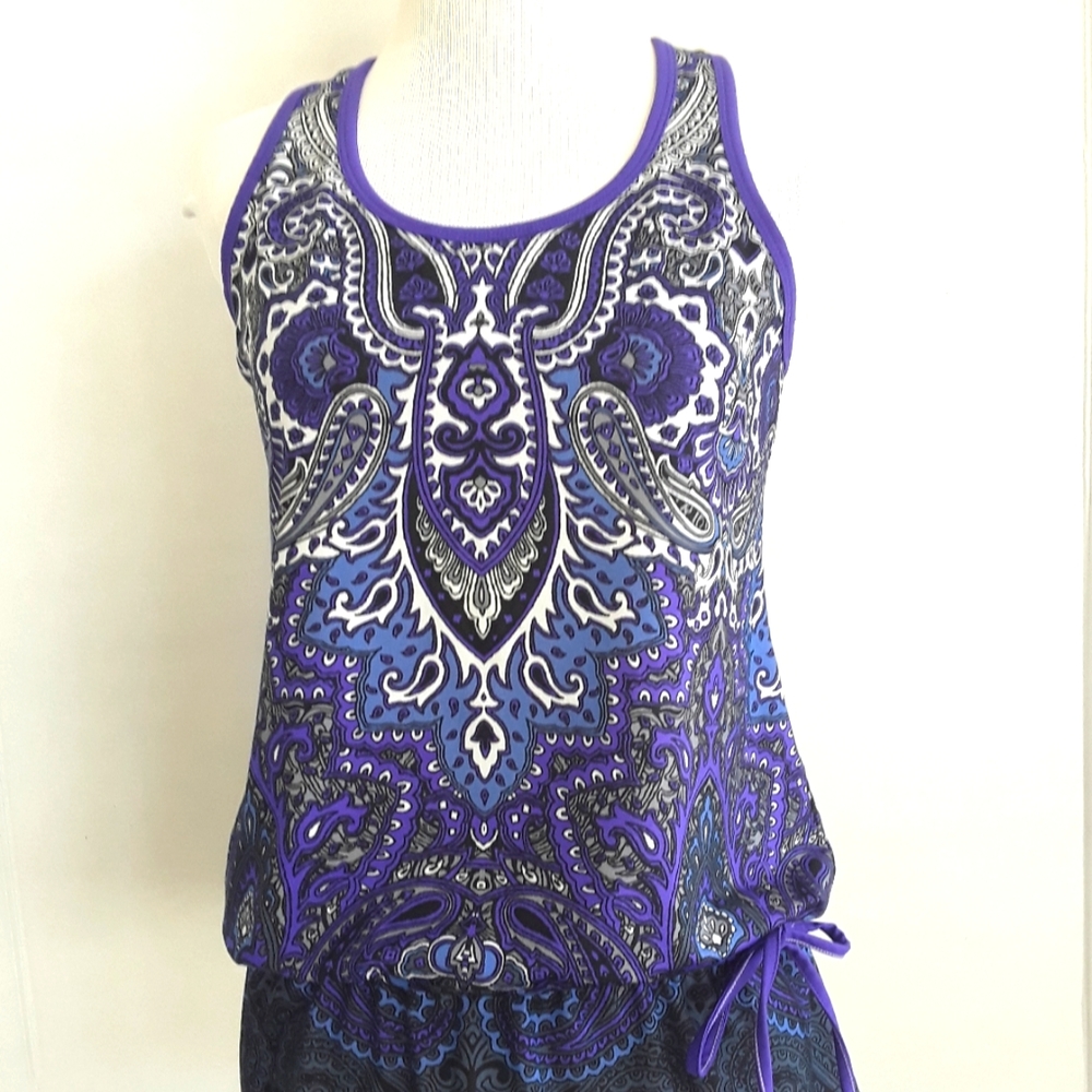ATHLETA TIC TAC TOE PURPLE PAISLEY BLOUSY FITNESS TANK TOP SZ S